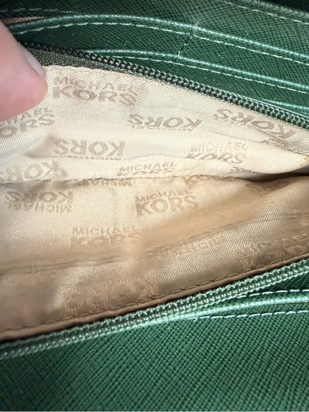 Michael Kors Dark Green Saffiano Leather Continental Wallet with Gold Logo